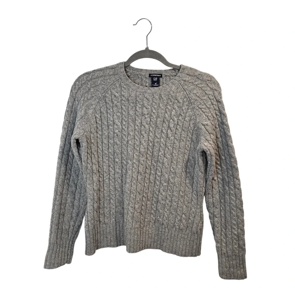 Gap Cable Knit Sweater Womens‎ Medium Gray Vintage Lambswool Stretch
